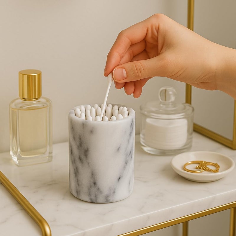Creative Home Luxury Hand-Carved Natural Marble Toothbrush & Makeup Brush Holder â€“ Heavy-Duty Taiwan Yushan Stone for Bathroom, Vanity, Office & Desk Organizer (3.3â€ x 4.5â€, Off-White) - Image 5